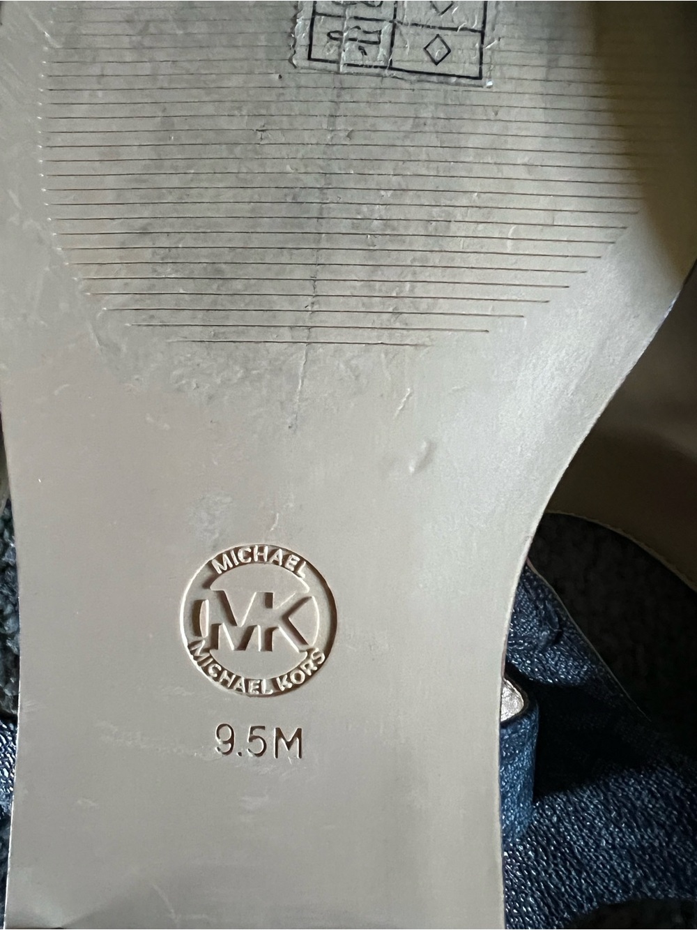Michael Kors navy blue Signature Logo T-Strap Sandals with Gold Accent - Picture 4 of 4